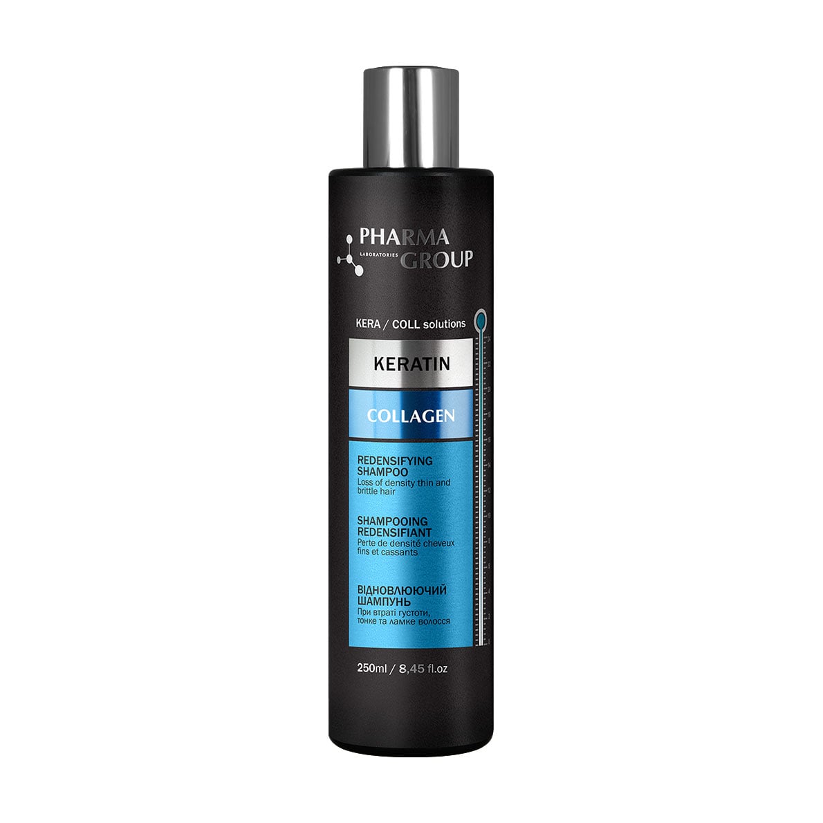 Відновлювальний шампунь Pharma Group Keratin + Collagen Redensifying Shampoo при втраті густоти, для тонкого та ламкого волосся, 250 мл